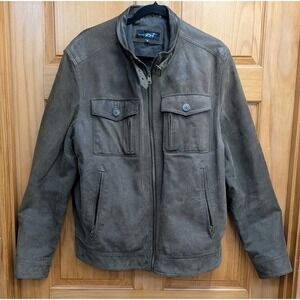 Vintage Black Rivet Men's XL Leather Coat Pockets Brown Bomber Biker Jacket